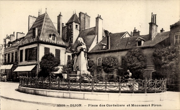 KP Dijon Côte d'Or, Place des Cordeliers, Pomnik Piron, budynek, reklama