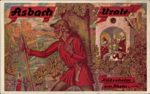 Postcard Rüdesheim am Rhein, Asbach Uralt, brandy