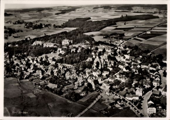 Postcard Bad Steben in the Franconian Forest Bavaria, aerial photograph, view of the town and surroundings