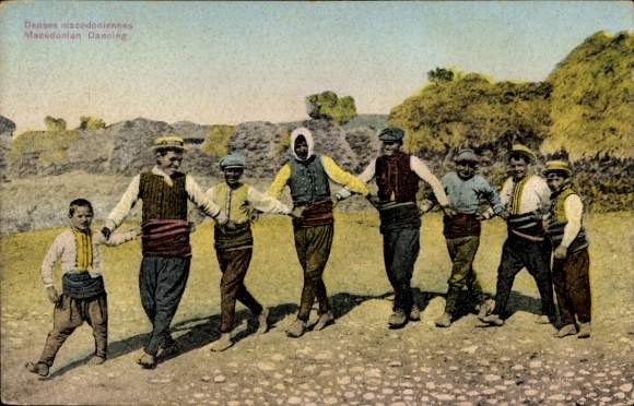 Postcard Macedonia, Dancing young men in traditional costume