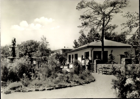 Postcard Juliusruh Breege on Rügen, garden, building, tree, clouds, people, black and white