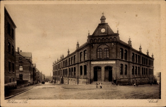 Postcard Wilkau in Saxony, School