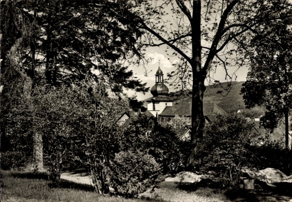 Postcard Daaden in the Westerwald, partial view, tower, trees