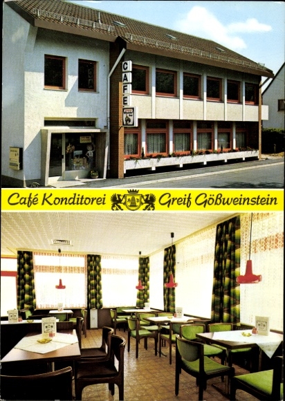 Postcard Gössweinstein Gößweinstein in Upper Franconia, Café Konditorei Greif, building view, interior, g
