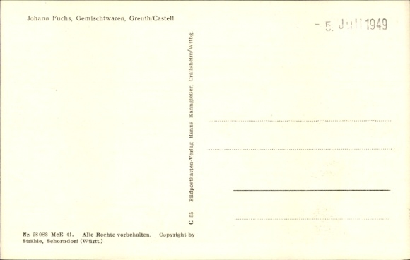 Postcard Castell Lower Franconia, aerial photograph, Greuth