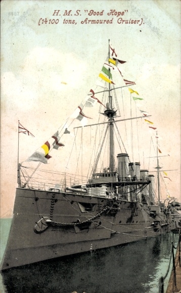 Postcard British warship, armored cruiser HMS Good Hope