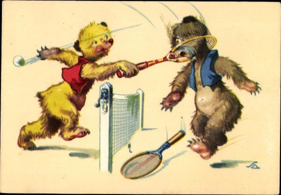 10 Artists Postcard Salac, Humanized Animals, Sports, Hunting, Bicycle, Professions