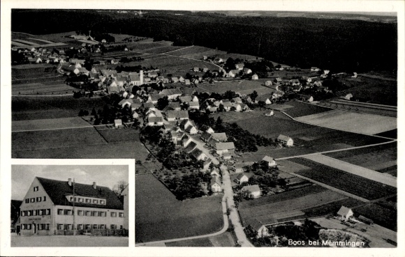 Postcard Boos (near Memmingen) in Swabia, aerial photograph, Gasthaus z. Hirsch A. Urban