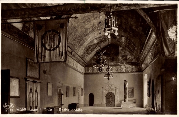 Postcard Mühlhausen in Thuringia, In the town hall, doors, monument
