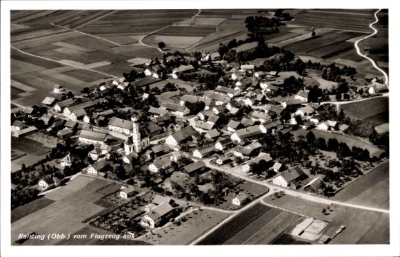 Postcard Raisting Upper Bavaria, aerial photograph