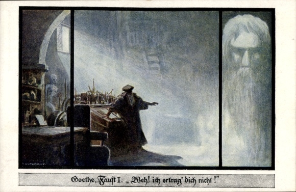 Artist Postcard Goethe, Faust, quote, Woe, I cannot bear you..., League of Germans in Bohemia