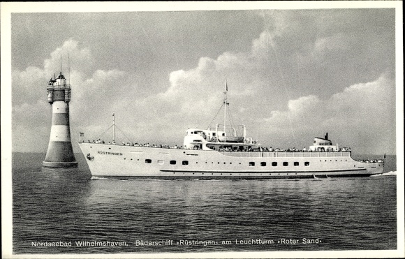 Postcard Wilhelmshaven in Lower Saxony, bathing ship Rüstringen, Roter Sand lighthouse