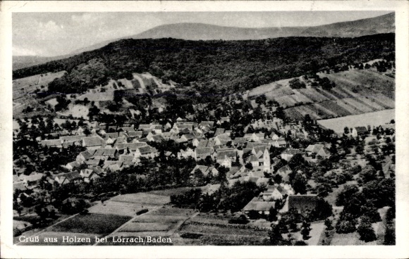 Postcard Holzen Allmannshofen in Swabia, aerial photograph