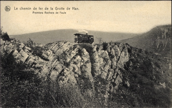 Postcard Han sur Lesse Wallonien Namur, The Cave Railway, First Rocks of Faule