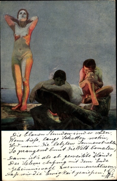 Artist Postcard Klinger, Max, Blue Hour, Female Nude