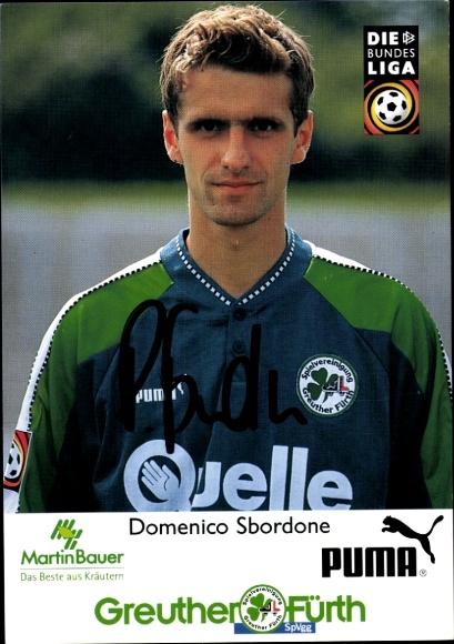 Autograph card footballer Domenico Sbordone, SpVgg Greuther Fürth, autograph