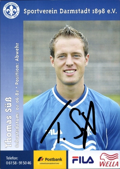 Autogrammkarte Fußballer Thomas Süß, SV Darmstadt 98, Autogramm