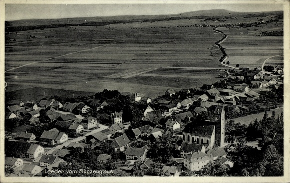 Postcard Leeder Fuchstal in Swabia, aerial photograph