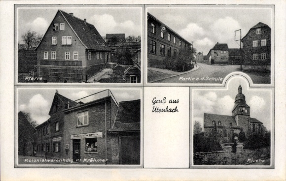 Postcard Utenbach Apolda in Weimarer Land Thuringia, parish, party at the school, colonial goods Krähmer