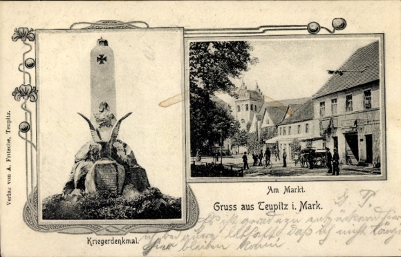 Postcard Teupitz in der Mark, War Memorial, Am Markt