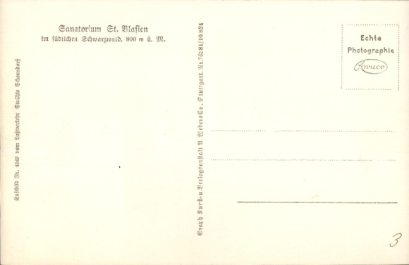 Postcard St. Blasien in the Black Forest, aerial photograph, sanatorium