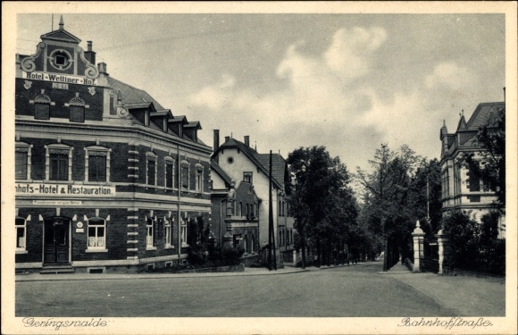 Ak Geringswalde Sachsen, Bahnhofstraße, Hotel Wettiner Hof, Bahnhofshotel, Restauration
