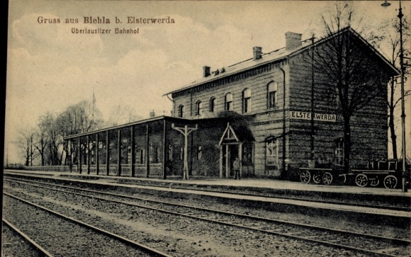 Postcard Biehla Elsterwerda Brandenburg, Oberlausitz station, track side