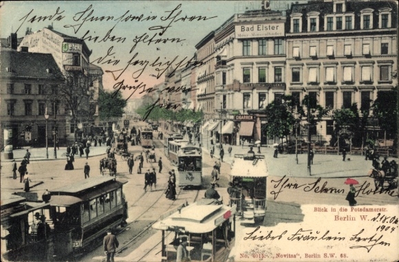 Postcard Berlin Schöneberg, Potsdamer Straße, trams