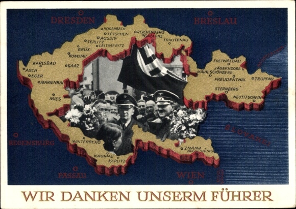 Postal stationery Postcard We thank our Führer, Sudetenland, Bohemia, Moravia, Hitler