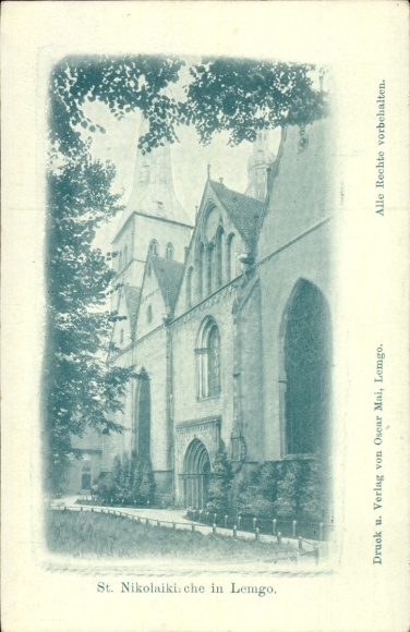 Ak Lemgo in Lippe, St. Nikolaikirche, Druck von Oscar Mai,  Rechte vorbehalten