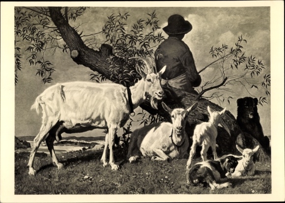 Artist PC Junghanns, Jul. P., pasture idyll, goats, HDK 510