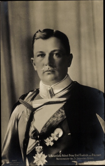 Postcard Prince Eitel Friedrich of Prussia, portrait, uniform, order, Master of the Order of St. John