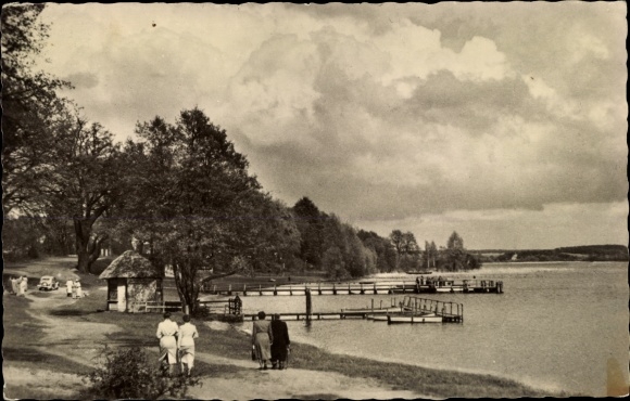Postcard climatic health resort Plau am See, Seelust, Wegpartie am See, landing stages