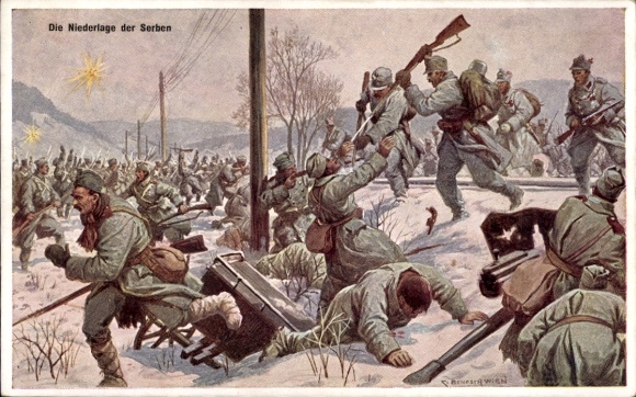 Kunstenaar Ak De nederlaag van de Serviërs, Slagveld