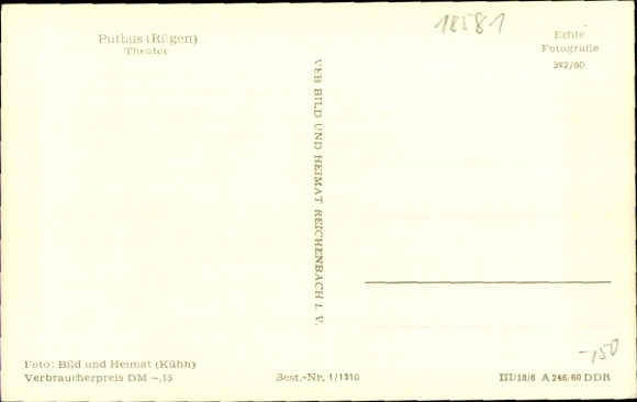Postcard Putbus on the island of Rügen, theater building