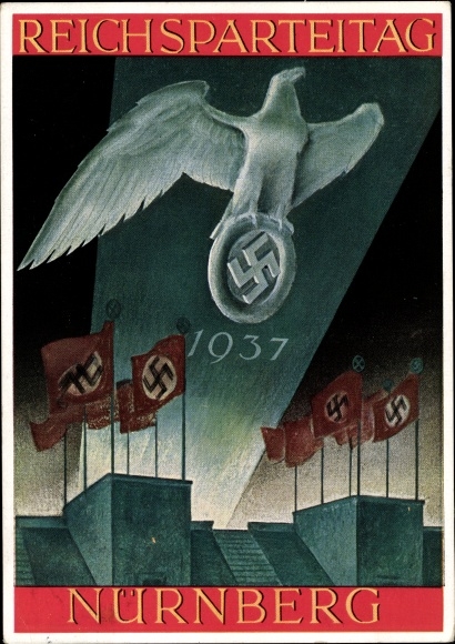 Künstler Ak Reichsparteitag Nürnberg 1937, Hoheitsadler Projektion, H. Hoffmann 37/14