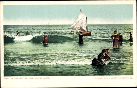 Postcard York Beach Maine USA, In the Surf