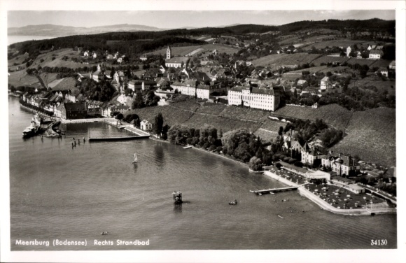 Postcard Meersburg in the Bodenseekreis, aerial photograph