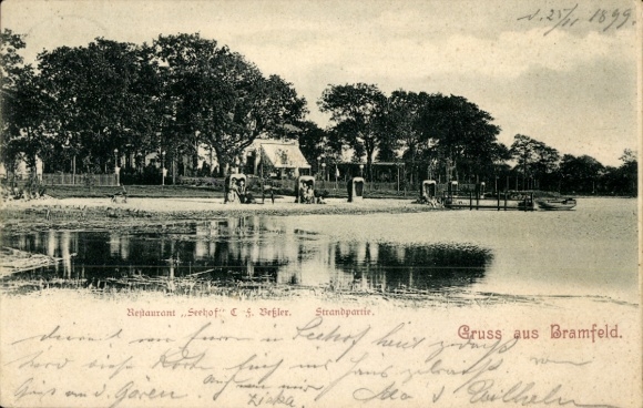 Postcard Hamburg Wandsbek Bramfeld, beach, Restaurant Seehof
