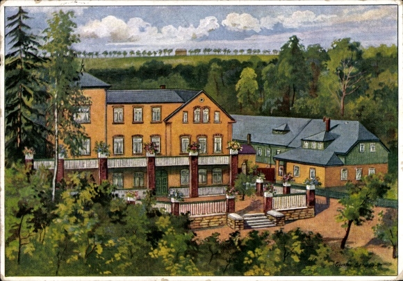 Postcard Herzogswalde Wilsdruff Saxony, convalescent home Tännichtmühle, surrounded by forest, picturesque village...
