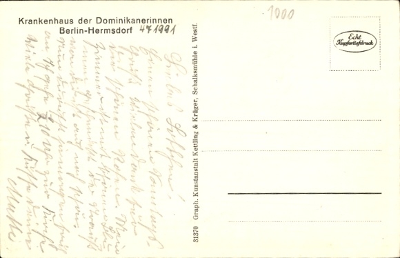 Postcard Berlin Reinickendorf Hermsdorf, Hospital of the Dominican Sisters