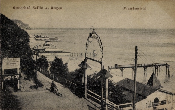 Ak Oostzeebadplaats Sellin op Rügen, uitzicht op het strand