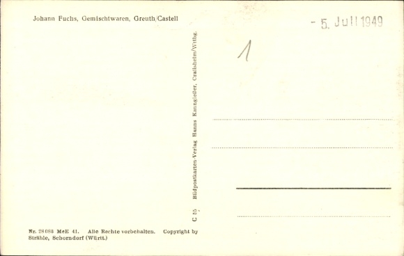 Postcard Castell Lower Franconia, aerial photograph, Greuth