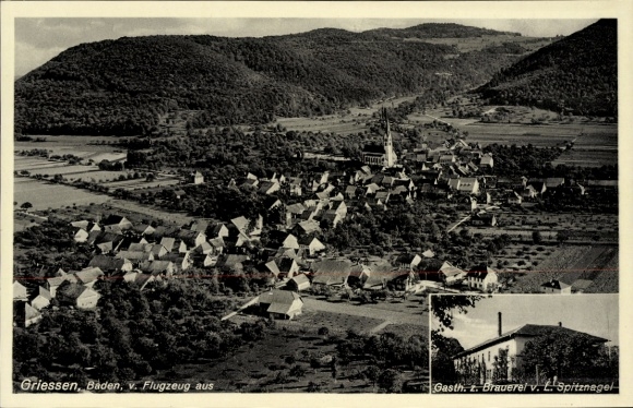 Ak Grießen im Klettgau Baden, Fliegeraufnahme, Gasthaus und Brauerei L. Spitznagel