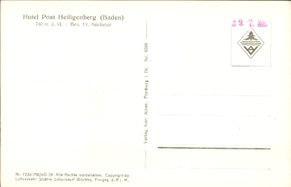 Postcard Heiligenberg in Baden, aerial photograph, castle