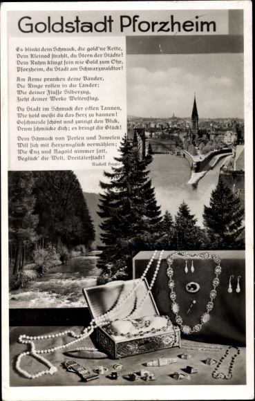Ak Pforzheim im Schwarzwald, Goldstadt, Schmuck, Gedicht