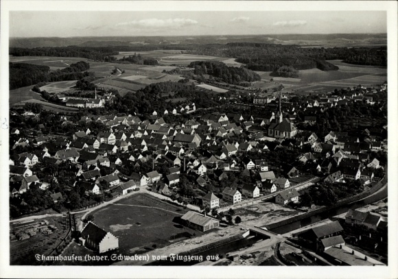 Postcard Thannhausen in Swabia, aerial photograph