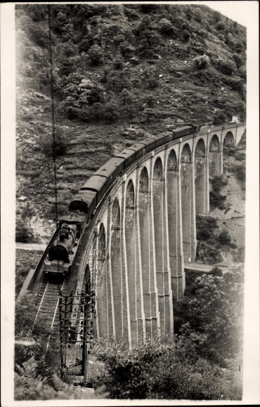 Photo Villefort Lozère, French railway on the viaduct, steam locomotive