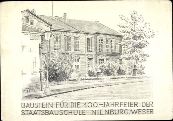 Künstler Ak Nienburg an der Weser, Baustein für die 100-Jahrfeier der Staatsbauschule