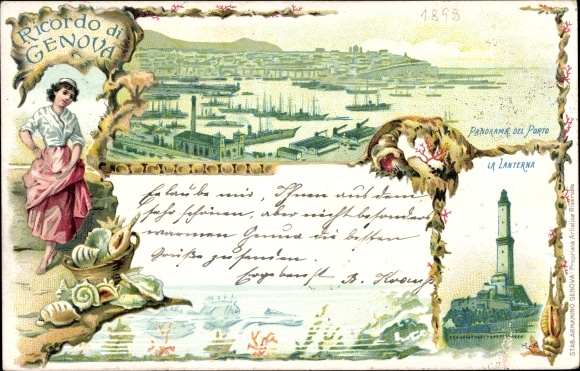 Chromo-Litho Genova Genoa Liguria, Panorama del Porto, La Lanterna, Lighthouse